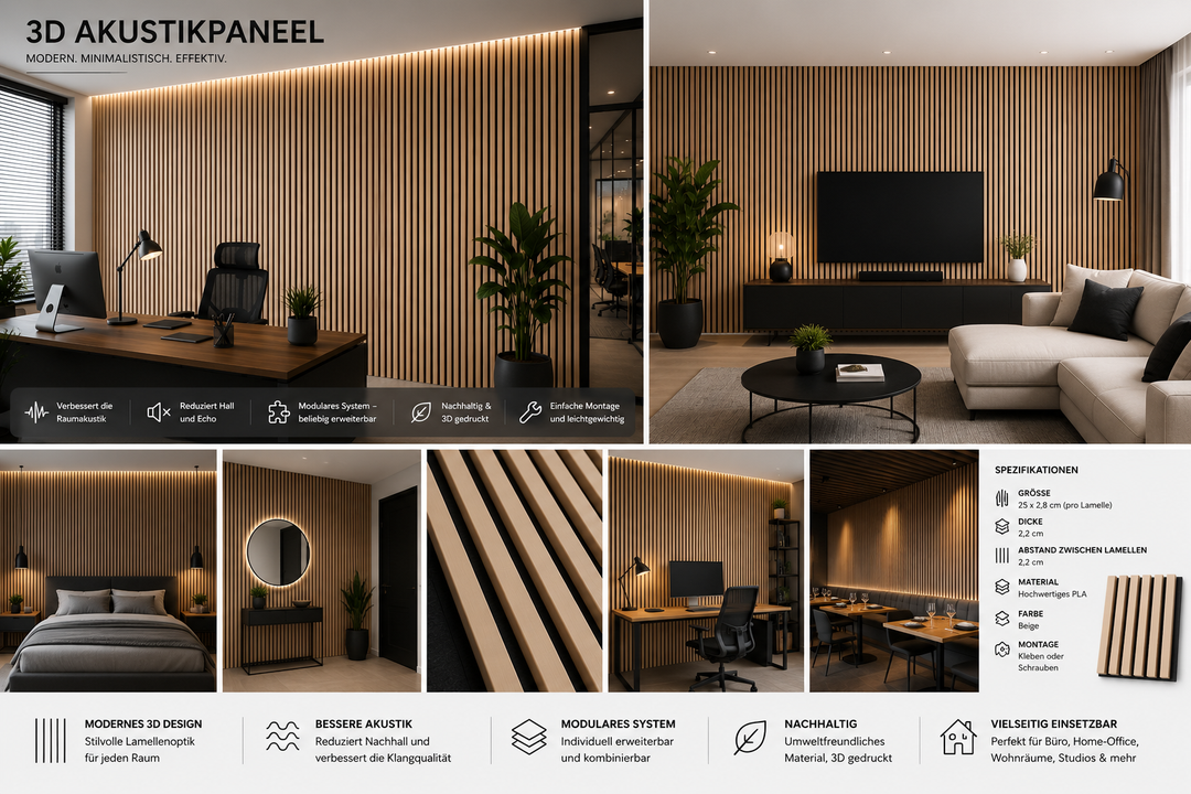 3D Akustikpaneele 4er Set