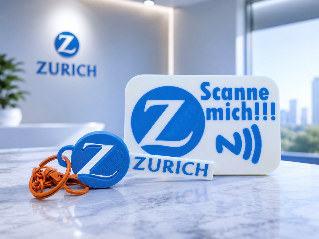3D-gedruckter NFC-Aufsteller &amp; Schlüsselanhänger – Zurich Edition