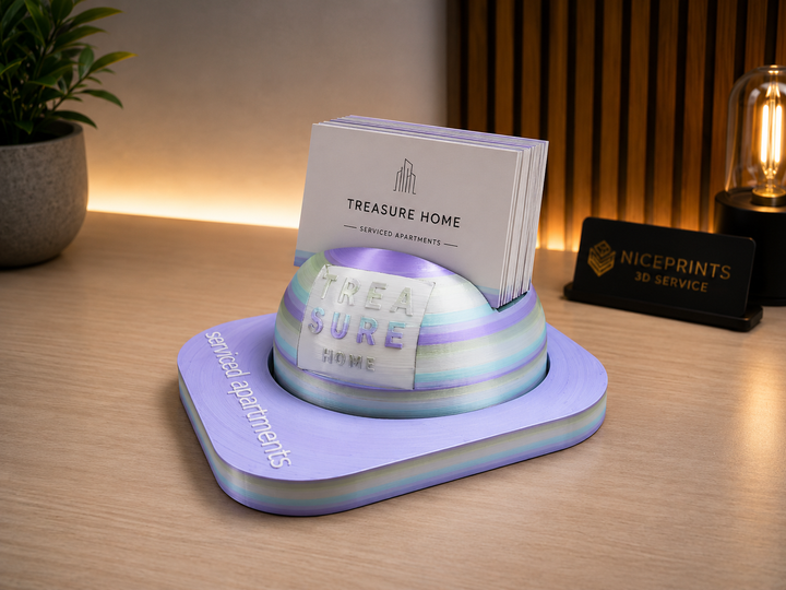 3D-gedruckter Visitenkartenhalter mit Logo für Serviced Apartments, Hotels &amp; Rezeption