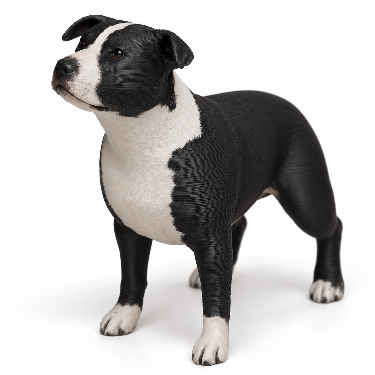 Personalisierte schwarze 3D-Hundefigur mit braunen und weißen Fellmerkmalen