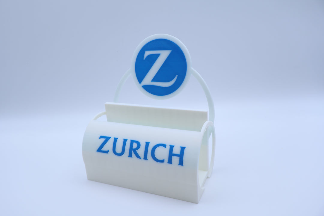 3D-gedruckter ZURICH Visitenkartenhalter mit Logo – Premium Büroaufsteller für Versicherung, Empfang &amp; Schreibtisch
