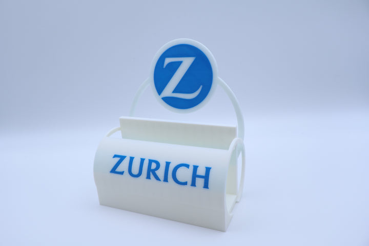 3D-gedruckter ZURICH Visitenkartenhalter mit Logo – Premium Büroaufsteller für Versicherung, Empfang &amp; Schreibtisch