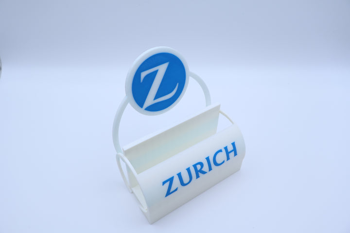3D-gedruckter ZURICH Visitenkartenhalter mit Logo – Premium Büroaufsteller für Versicherung, Empfang &amp; Schreibtisch