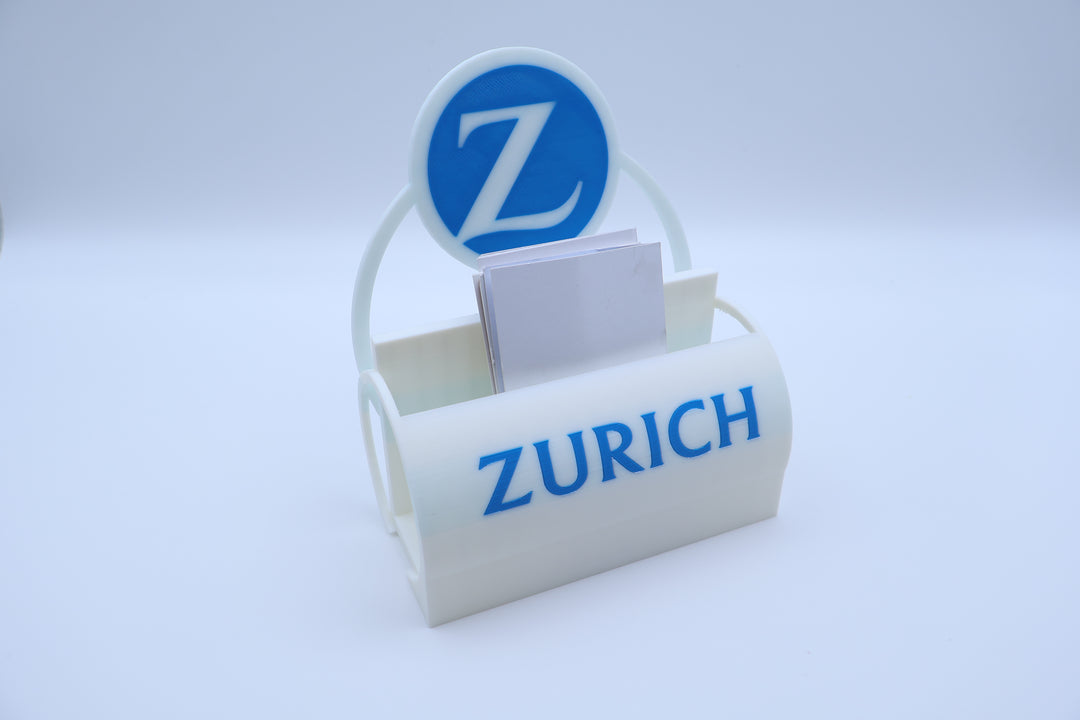 3D-gedruckter ZURICH Visitenkartenhalter mit Logo – Premium Büroaufsteller für Versicherung, Empfang &amp; Schreibtisch