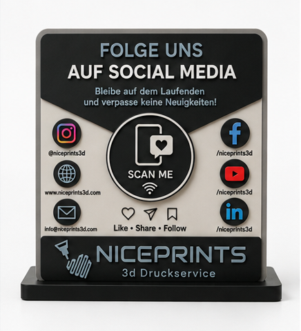 Niceprints 3D Social Media Aufsteller – Abmessungen 250x250mm