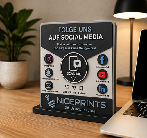 Niceprints 3D Social Media Aufsteller – Schreibtisch Lifestyle
