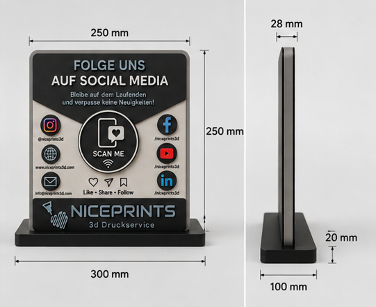 Niceprints 3D Social Media Aufsteller – Frontansicht