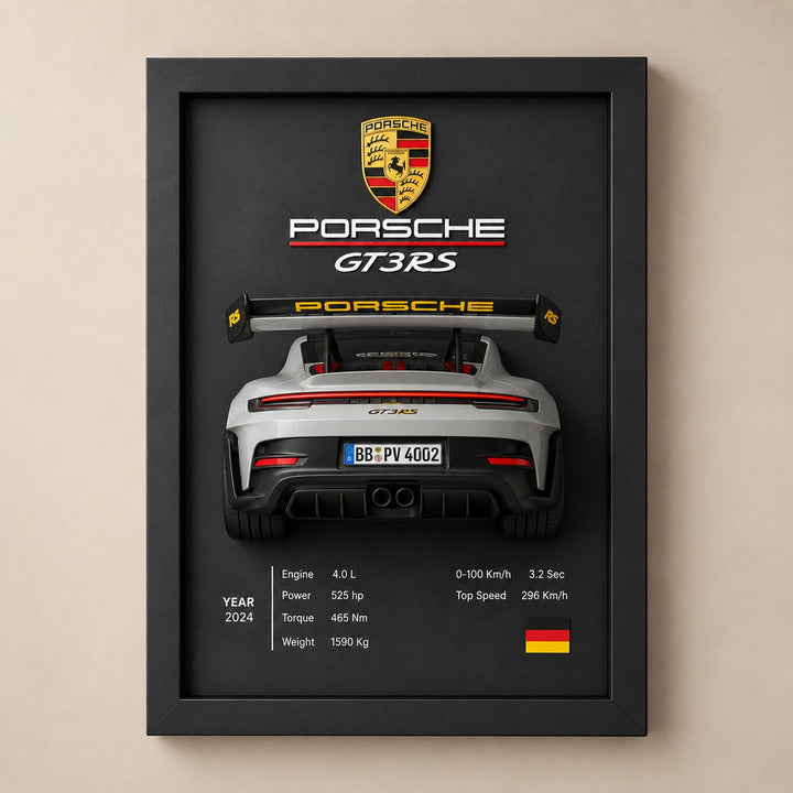 Seitliche Ansicht des 3D Porsche 911 GT3 RS Wall Pop-up