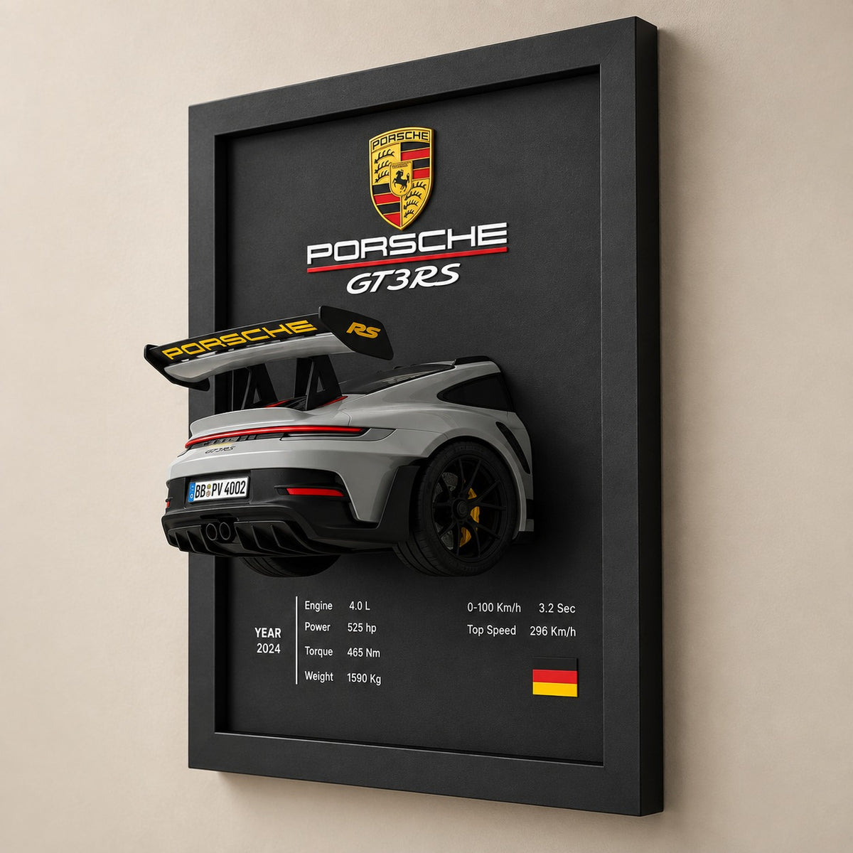 3D Porsche 911 GT3 RS Wandbild als Dekoration im Wohnraum