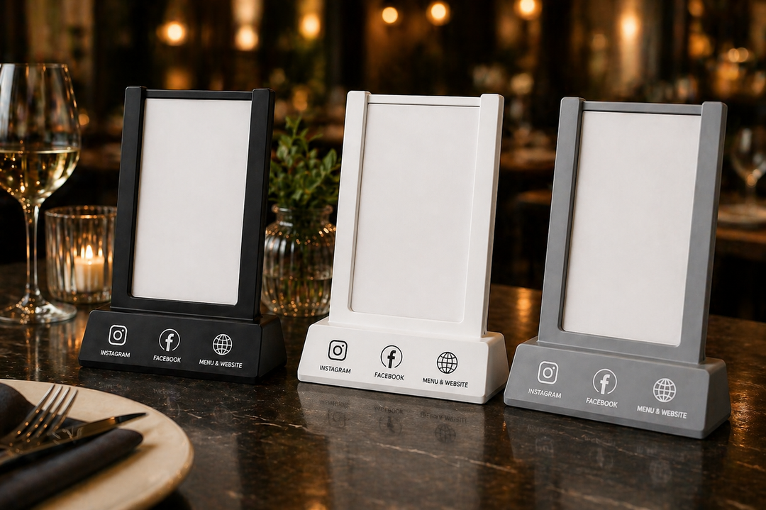 NFC Menühalter für Restaurants – Smart Display mit Social Media &amp; Website Verbindung