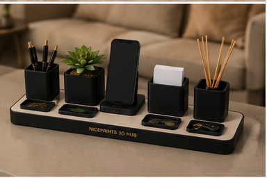Niceprints 3D Hub Home Set – wireless charging and incense holder on dark surface