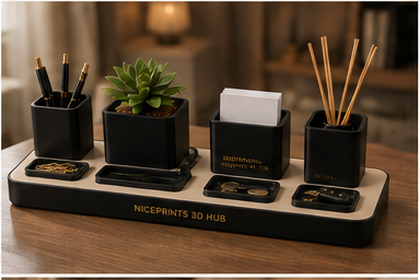 Niceprints 3D Hub – full home setup with plant and notes tray on wooden table