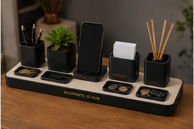 Niceprints 3D Hub – bright home setting with wireless charging and reed diffuser