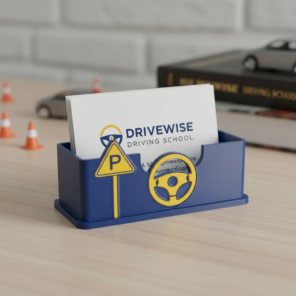 Nahaufnahme Visitenkartenhalter Fahrschule
