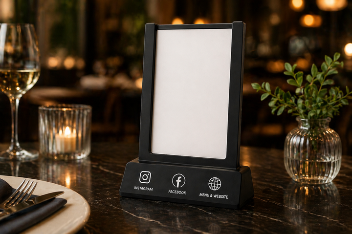 NFC Menühalter für Restaurants – Smart Display mit Social Media &amp; Website Verbindung
